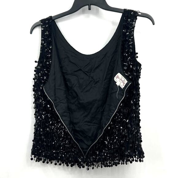 Miss Sun Valley Import VTG 1960s Wool Hong Kong Black Beads Singlet Blouse Large - Picture 3 of 7